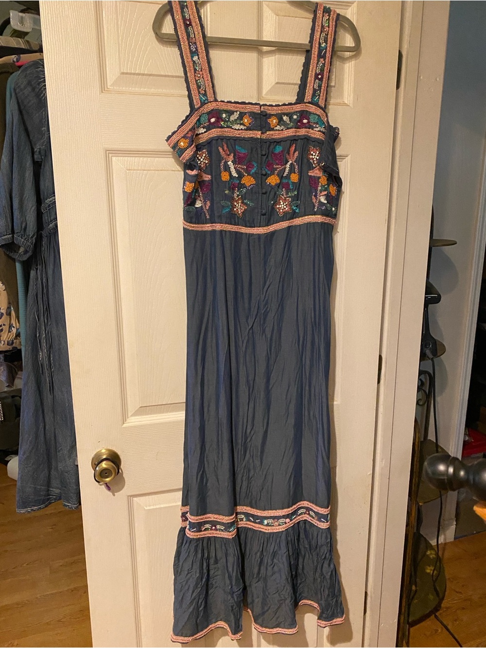 Boston Proper Navy Maxi Dress with Multicolored Floral Embroidery - Picture 3 of 4